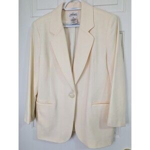 Worthington 100% Wool Blazer Womens 14 Petite Ivory White Lined Pockets